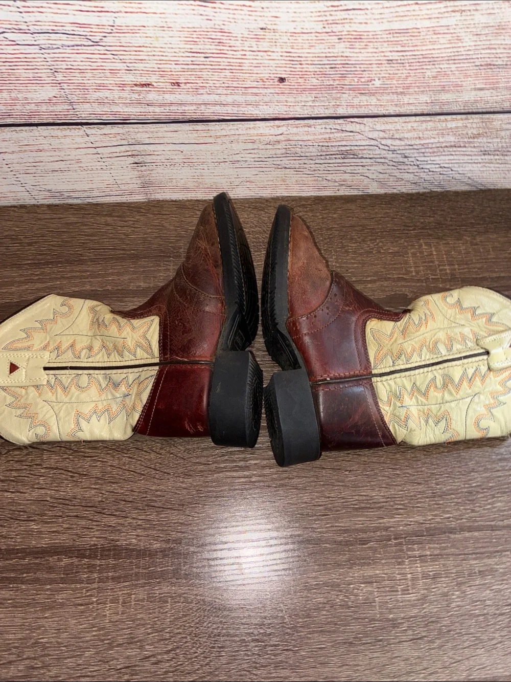 Two-Tone Western Cowboy Boots - Brown & Cream